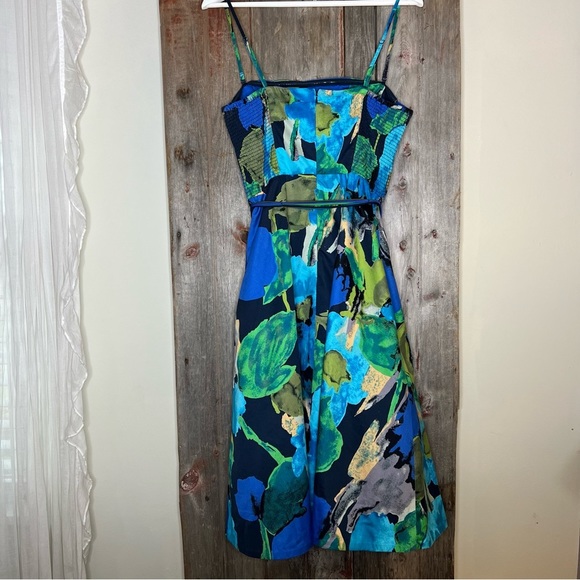 Anthropologie Vanessa Virginia Blue Watercolor Floral Print 50s Midi Dress sz 14 - Picture 5 of 16